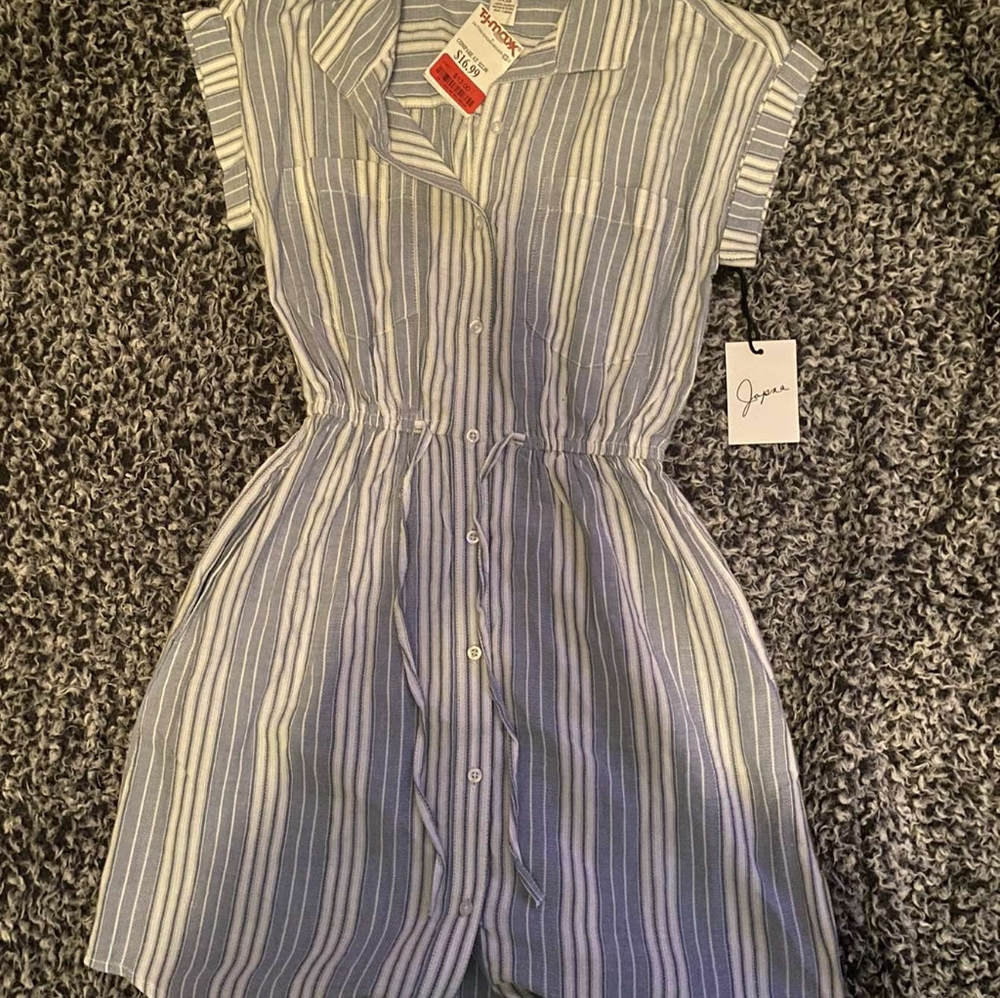 Japra white and light blue striped dress.